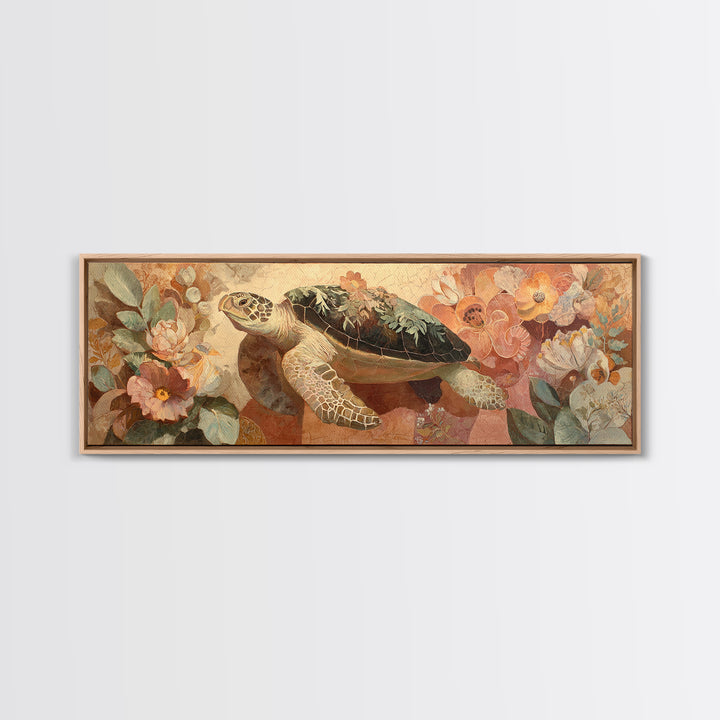 Turtle with Garden Growing on Shell Canvas Print, Whimsical Art, Framed Wall Art, Living Room Decor, Oil Painting, Wonder, WHI-3x1-38