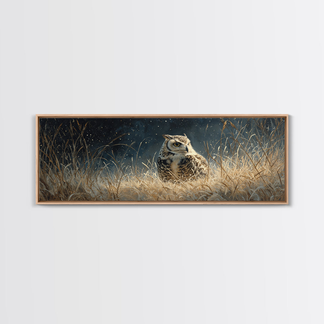 Owl Wearing Spectacles Among Stars Canvas Print, Whimsical Art, Dark Academia Decor, Living Room Decor, Fine Art, Wonder, WHI-3x1-46