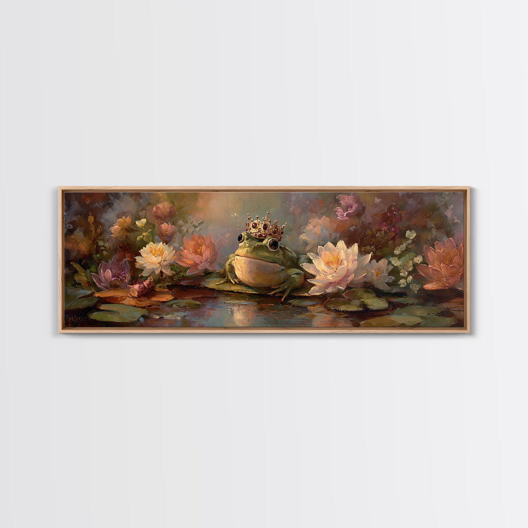 Frog Prince on a Lily Pad Canvas Print, Whimsical Art, Textured Painting, Living Room Decor, Fine Art, Wonder, Nursery Decor, WHI-3x1-48