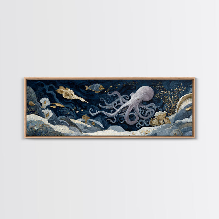Octopus Conductor with Tiny Instruments Framed Canvas Print, Whimsical Art, Nursery, Living Room Decor, Fine Art, Wonder, WHI-3x1-58