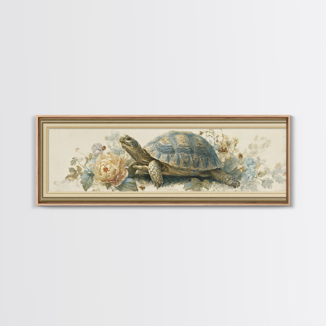 Turtle with Garden Growing on Shell Canvas Print, Whimsical Art, Boho Decor, Living Room Decor, Fine Art, Wonder, Digital Art, WHI-3x1-62