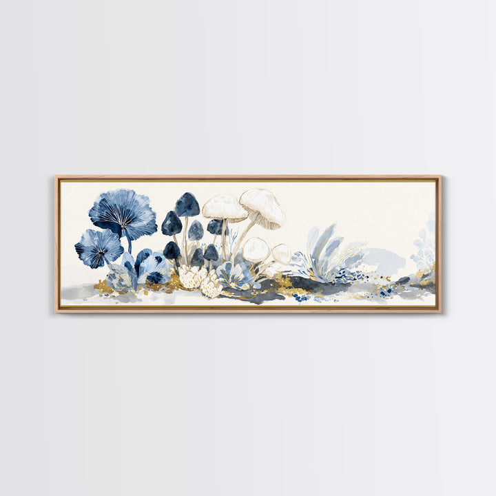 Teacup Garden with Tiny Mushrooms Framed Canvas Print, Whimsical Art, Home Decor, Living Room Decor, Fine Art, Wonder, WHI-3x1-68