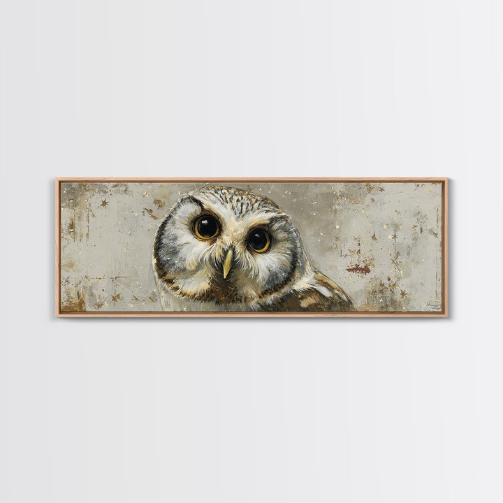 Owl Wearing Spectacles Among Stars Canvas Print, Whimsical Art, Wall Art, Living Room Decor, Oil Painting, Wonder, WHI-3x1-70