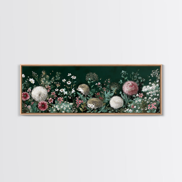 Hedgehog Carrying Wildflowers Framed Canvas Print, Whimsical Art, Whimsical, Living Room Decor, Watercolor Art, Wonder, WHI-3x1-79