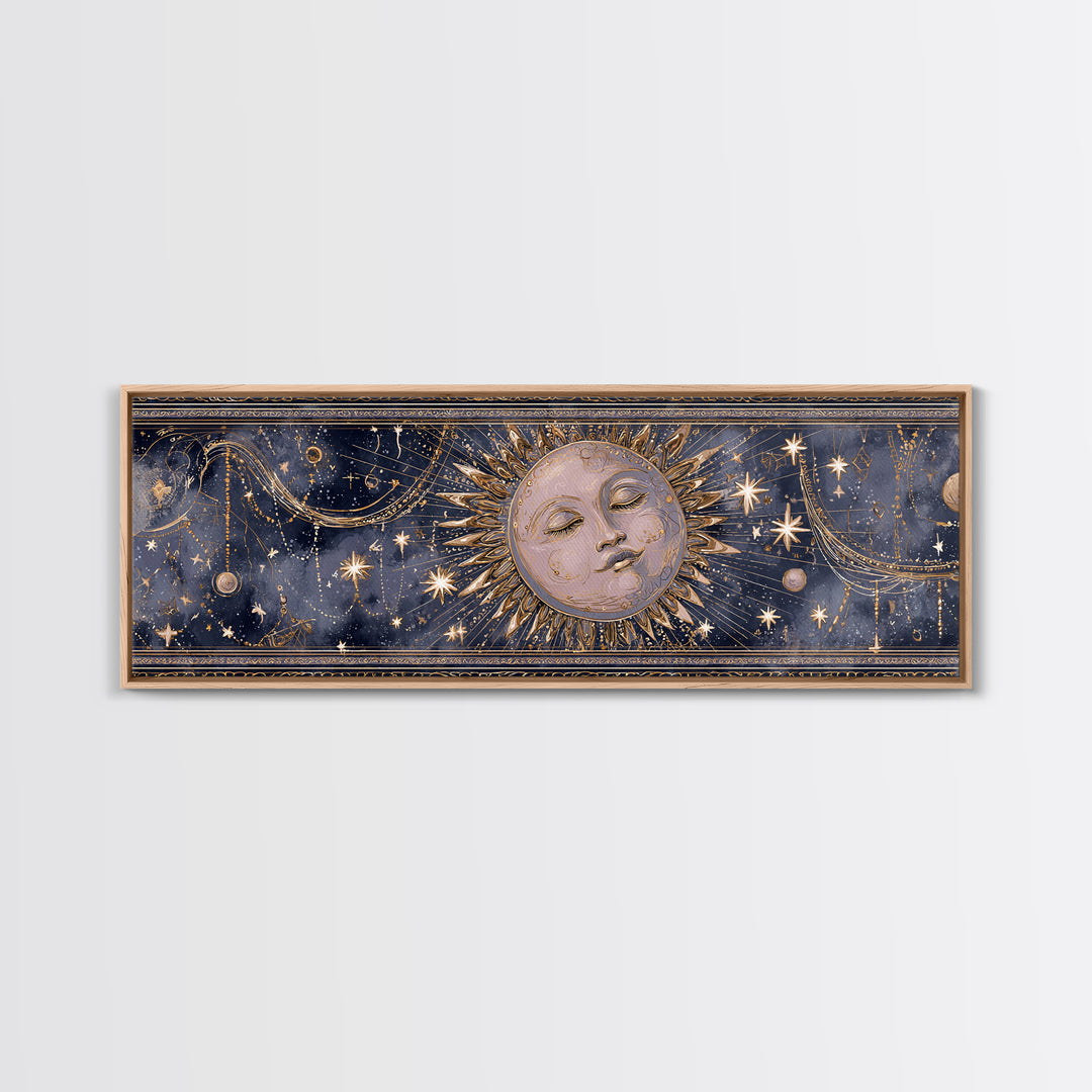 Moon with Sleeping Face and Dangling Stars Canvas Print, Whimsical Art, Nursery Wall Decor, Living Room Decor, Oil Painting, WHI-3x1-8