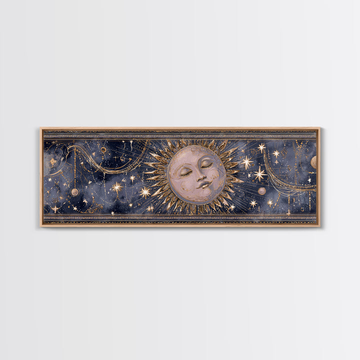Moon with Sleeping Face and Dangling Stars Canvas Print, Whimsical Art, Nursery Wall Decor, Living Room Decor, Oil Painting, WHI-3x1-8