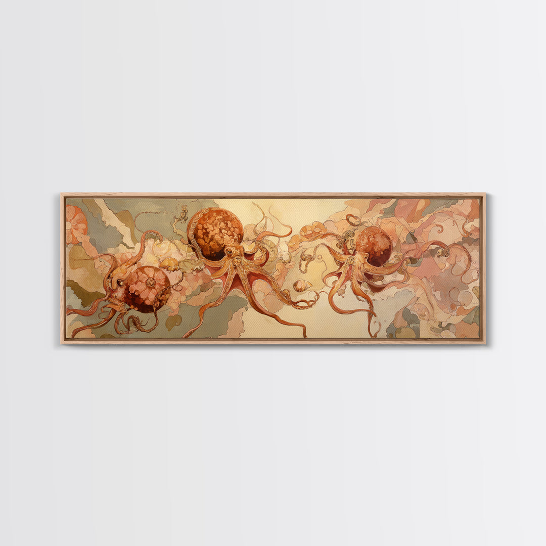 Octopus Conductor with Tiny Instruments Framed Canvas Print, Whimsical Art, Nursery, Living Room Decor, Fine Art, Wonder, WHI-3x1-82