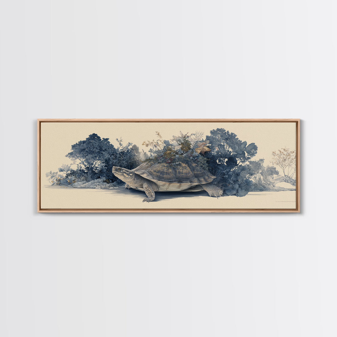 Turtle with Garden Growing on Shell Canvas Print, Whimsical Art, Printable Art, Living Room Decor, Fine Art, Wonder, Cat Art, WHI-3x1-86