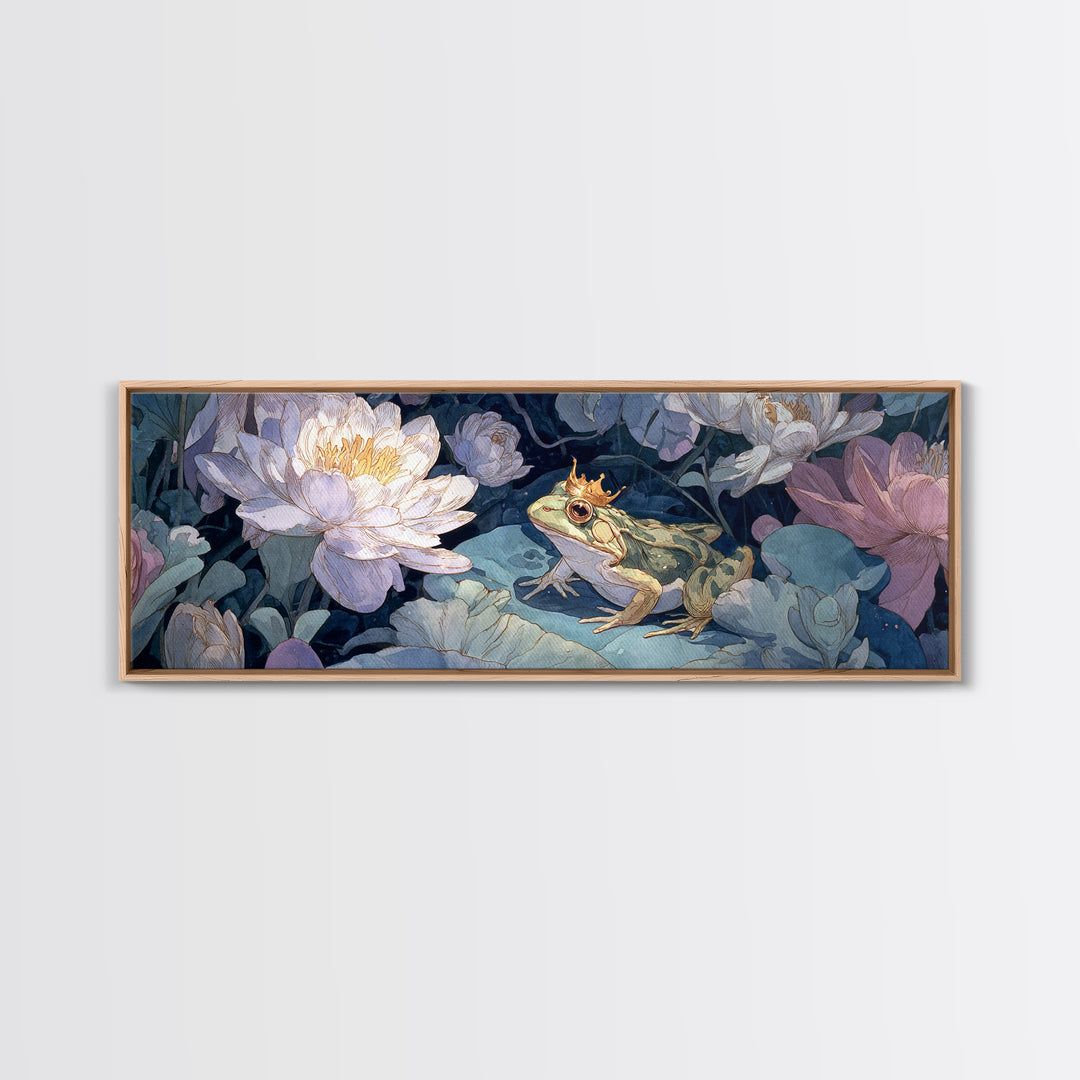 Frog Prince on a Lily Pad Canvas Print, Whimsical Art, Textured Painting, Living Room Decor, Fine Art, Wonder, Nursery Decor, WHI-3x1-96