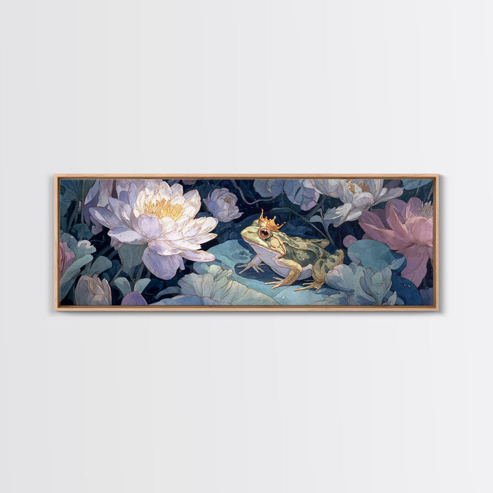 Frog Prince on a Lily Pad Canvas Print, Whimsical Art, Textured Painting, Living Room Decor, Fine Art, Wonder, Nursery Decor, WHI-3x1-96