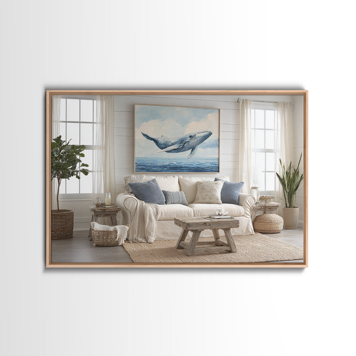 Whale Flying Through Clouds Like Ocean Canvas Print, Whimsical Art, Nursery Wall Decor, Living Room Decor, Fine Art, Wonder, WHI-3x2-17