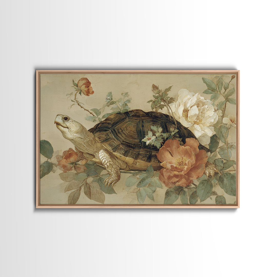 Turtle with Garden Growing on Shell Canvas Print, Whimsical Art, Printable Art, Living Room Decor, Fine Art, Wonder, Cat Art, WHI-3x2-26