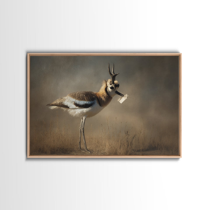 Bird Delivering a Tiny Love Letter Framed Canvas Print, Whimsical Art, Gallery Decor, Living Room Decor, Fine Art, Wonder, WHI-3x2-27