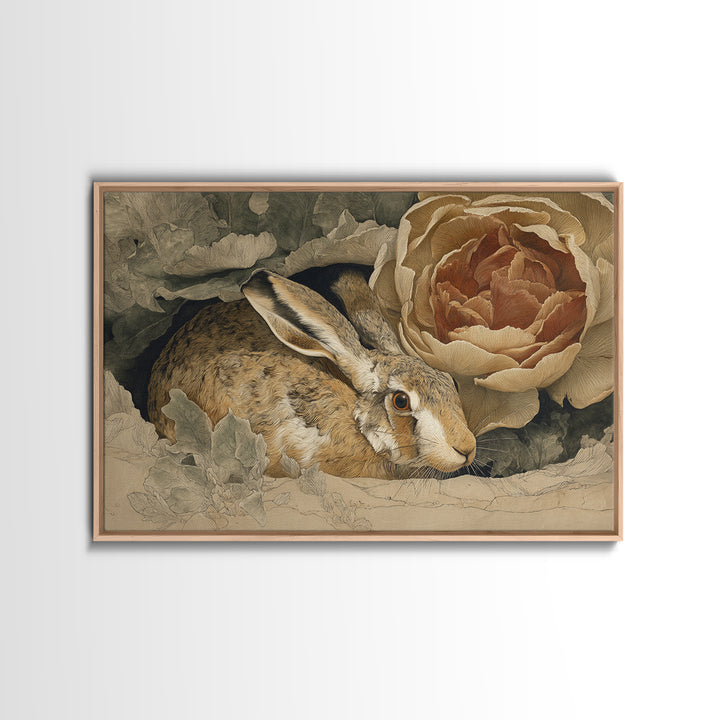 Rabbit Reading Beneath a Giant Flower Canvas Print, Whimsical Art, Cat Art, Living Room Decor, Watercolor Art, Wonder, WHI-3x2-33