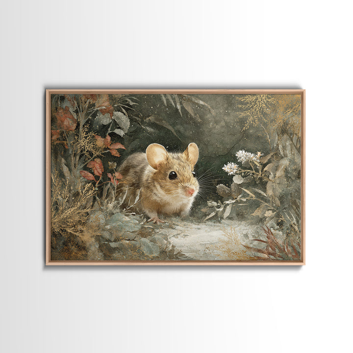 Mouse Ballerina in a Rose Garden Framed Canvas Print, Whimsical Art, Living Room Decor, Watercolor Art, Wonder, WHI-3x2-39