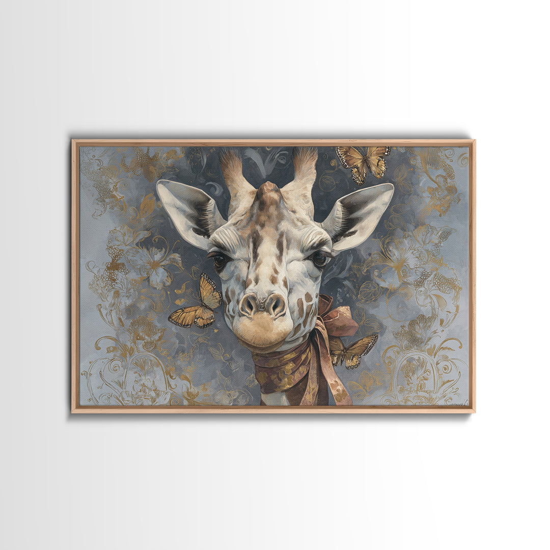 Giraffe with Scarf and Butterflies Canvas Print, Whimsical Art, Living Room Decor, Wonder, Gallery Decor, Neutral Decor, WHI-3x2-62