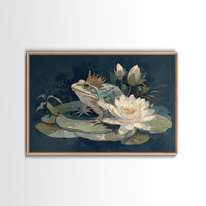 Frog Prince on a Lily Pad Canvas Print, Whimsical Art, Wall Decor, Living Room Decor, Fine Art, Wonder, Printable Art, WHI-3x2-84