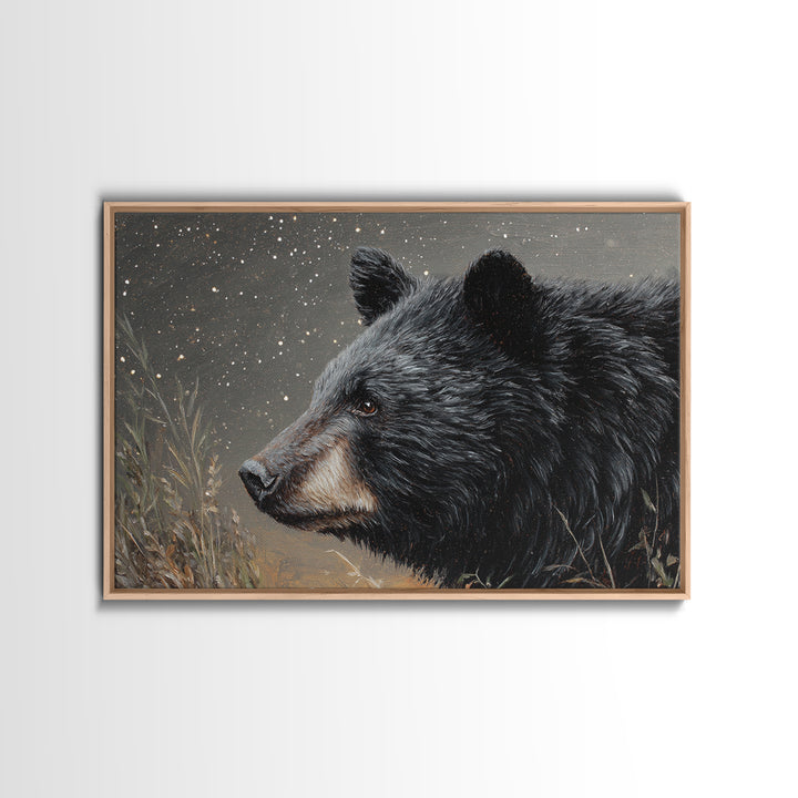 Bear Painting Stars Onto the Night Sky Framed Canvas Print, Whimsical Art, Statement Artwork, Living Room Decor, Wonder, WHI-3x2-85