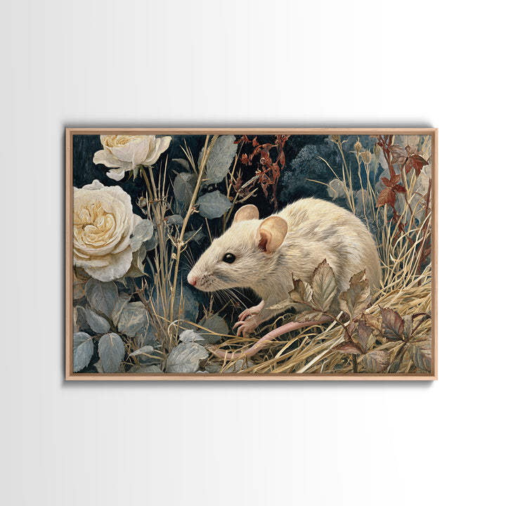 Mouse Ballerina in a Rose Garden Framed Canvas Print, Whimsical Art, Wall Decor, Living Room Decor, Fine Art, Wonder, WHI-3x2-87