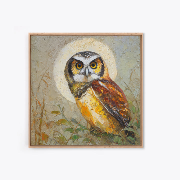 Owl Perched in Moonlit Woodland Framed Canvas Print, Wildlife Art, Wall Decor, Living Room Decor, Wild, Living Room Wall Art, WIL-1x1-12