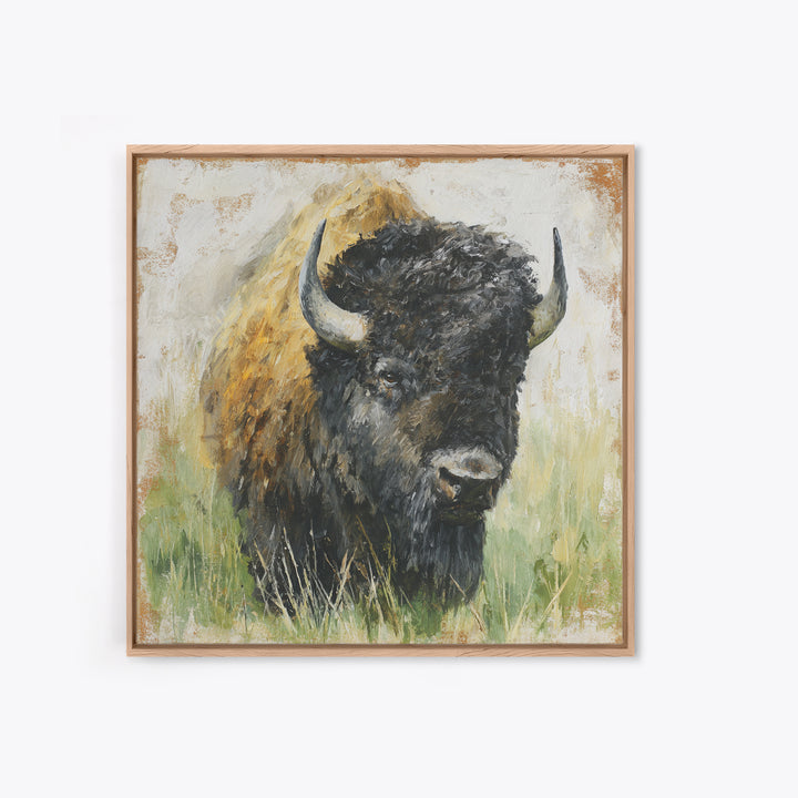 Bison on Wide Western Prairie Canvas Print, Wildlife Art, Canvas Painting, Living Room Decor, Watercolor Art, Wild, WIL-1x1-13