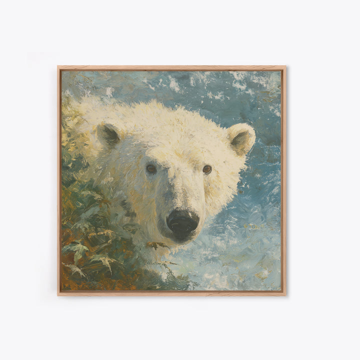 Polar Bear Crossing Blue Ice Canvas Print, Wildlife Art, Modern Wall Art, Living Room Decor, Oil Painting, Wild, Bird Wall Art, WIL-1x1-15