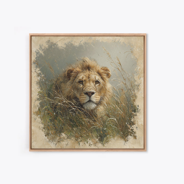 Lion Emerging from Golden Savanna Grass Canvas Print, Wildlife Art, Modern Decor, Living Room Decor, Fine Art, Wild, Home Decor, WIL-1x1-25