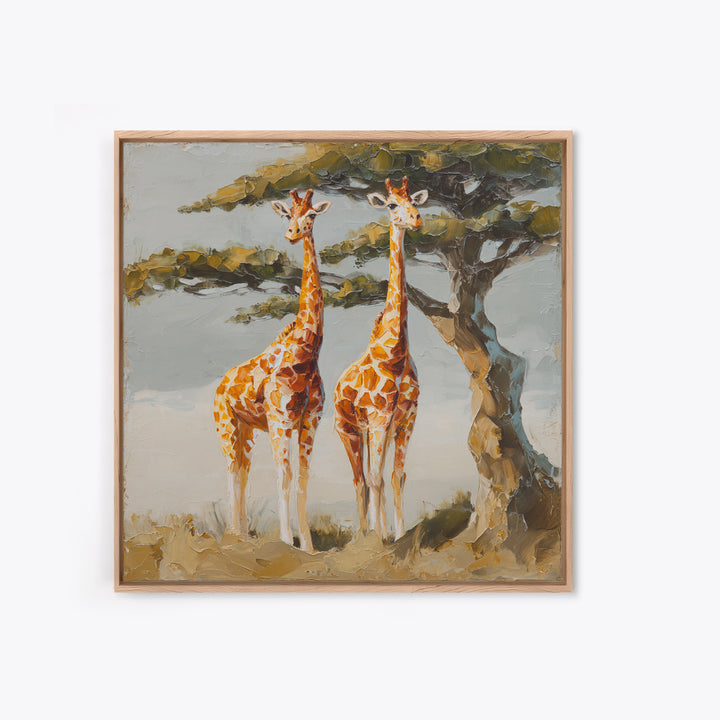 Giraffe Pair under Acacia Tree Canvas Print, Wildlife Art, Living Room Wall Art, Living Room Decor, Wild, Unique Home Decor, WIL-1x1-31