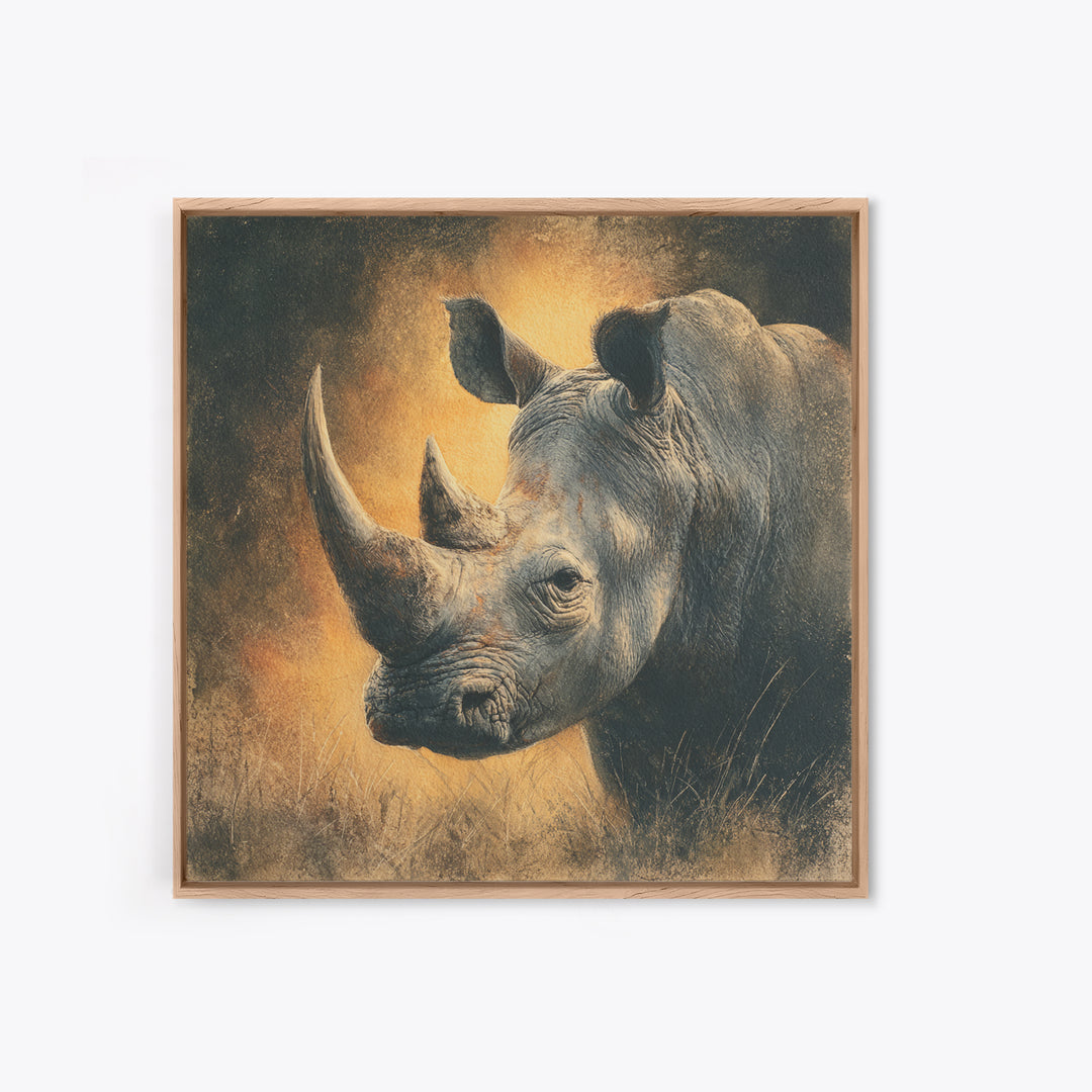 Rhino in Dramatic Stormy Light Framed Canvas Print, Wildlife Art, Gallery Decor, Living Room Decor, Fine Art, Wild, WIL-1x1-32