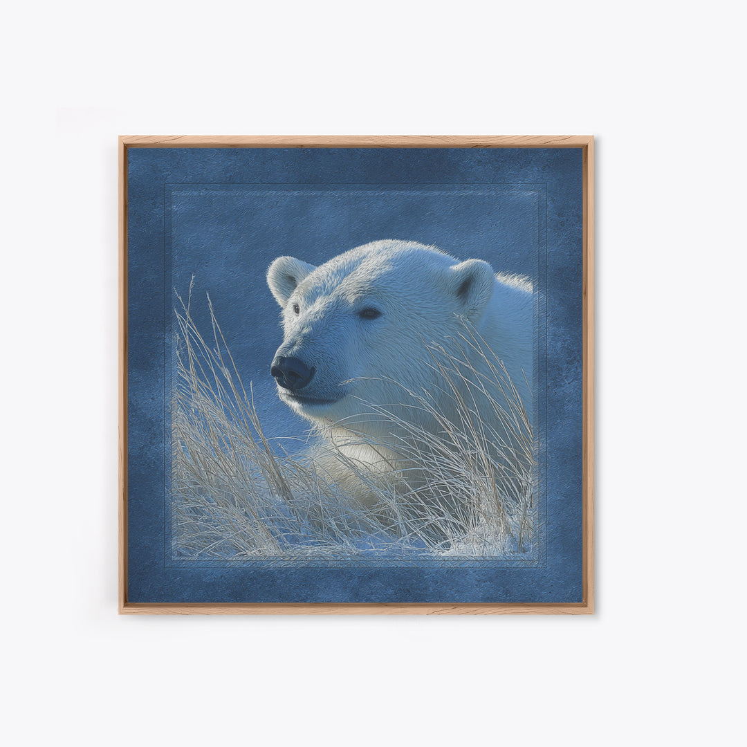 Polar Bear Crossing Blue Ice Framed Canvas Print, Wildlife Art, Bedroom Wall Art, Living Room Decor, Wild, Gallery Decor, WIL-1x1-39