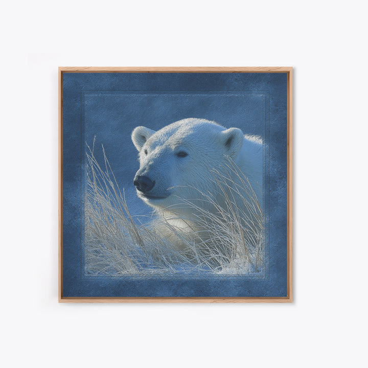 Polar Bear Crossing Blue Ice Framed Canvas Print, Wildlife Art, Bedroom Wall Art, Living Room Decor, Wild, Gallery Decor, WIL-1x1-39
