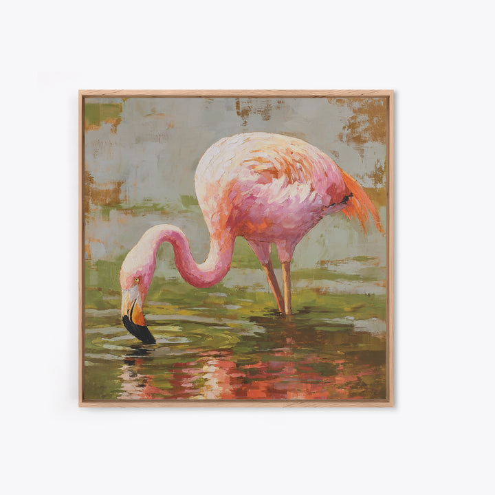 Flamingos in Pink Shallow Water Framed Canvas Print, Wildlife Art, Living Room Art, Living Room Decor, Fine Art, Wild, WIL-1x1-46