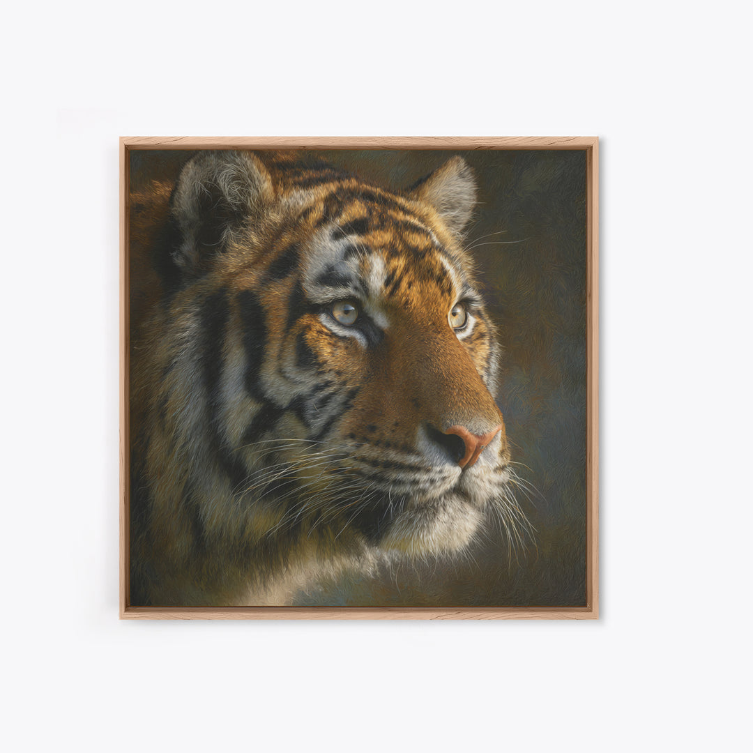 Tiger Portrait with Jungle Shadows Canvas Print, Wildlife Art, Forest Wall Art, Living Room Decor, Oil Painting, Wild, WIL-1x1-5