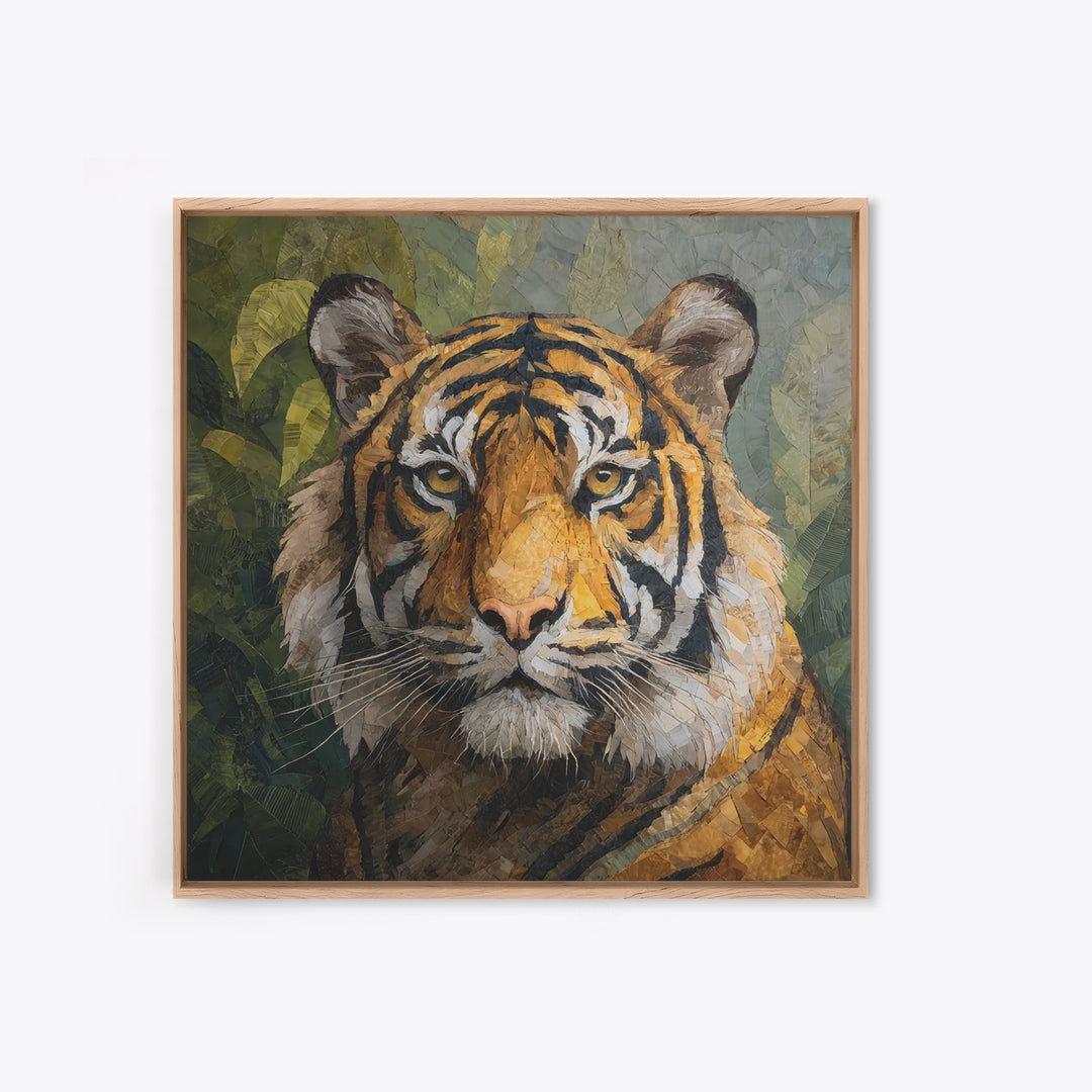 Tiger Portrait with Jungle Shadows Framed Canvas Print, Wildlife Art, Fine Art Print, Living Room Decor, Fine Art, Wild, WIL-1x1-53