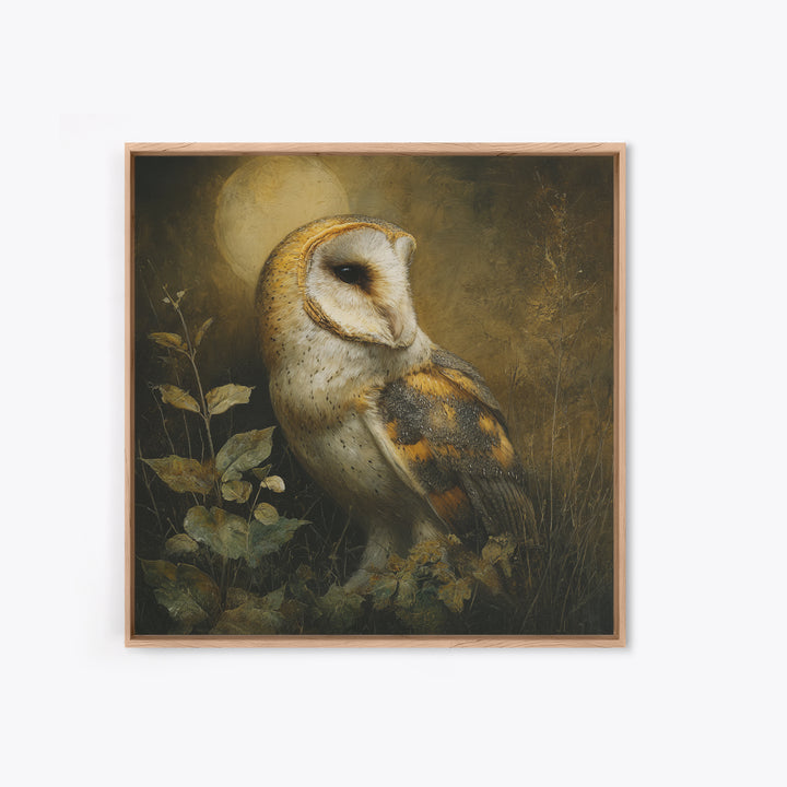 Owl Perched in Moonlit Woodland Canvas Print, Wildlife Art, Landscape Art, Living Room Decor, Fine Art, Wild, Modern Decor, WIL-1x1-60