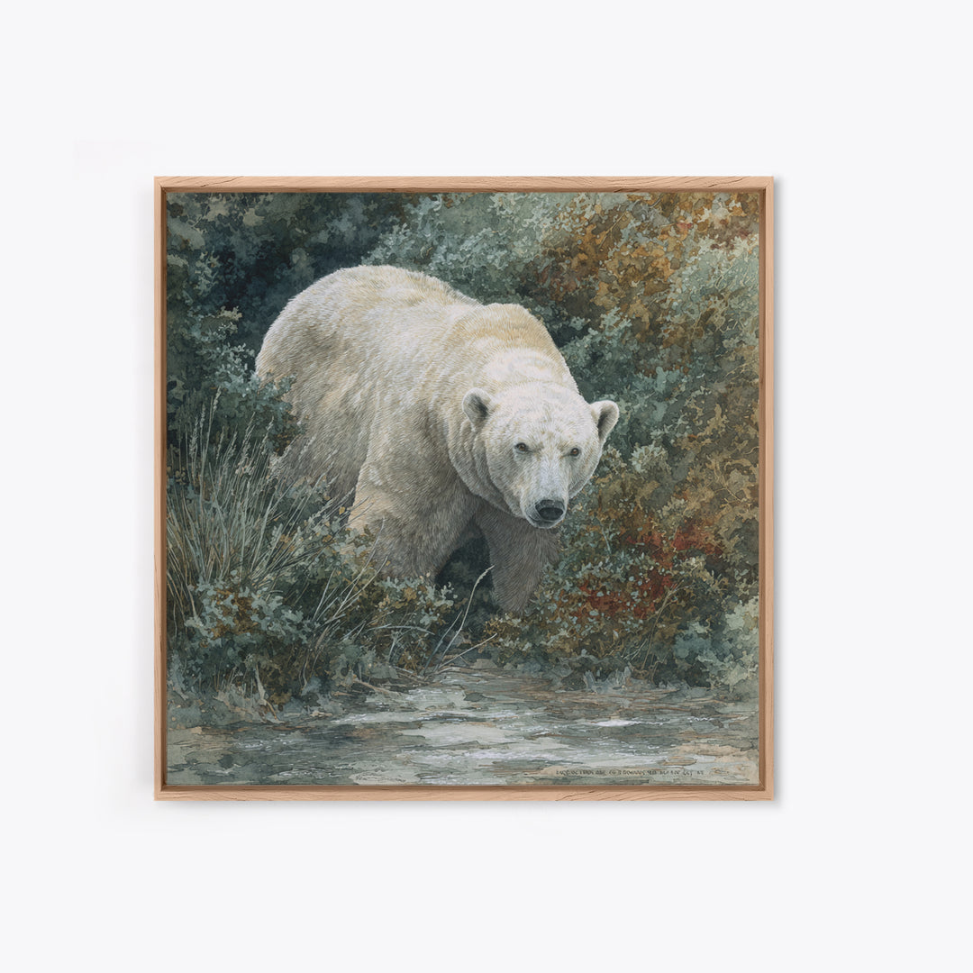 Polar Bear Crossing Blue Ice Framed Canvas Print, Wildlife Art, Original Artwork, Living Room Decor, Wild, Minimalist Decor, WIL-1x1-63