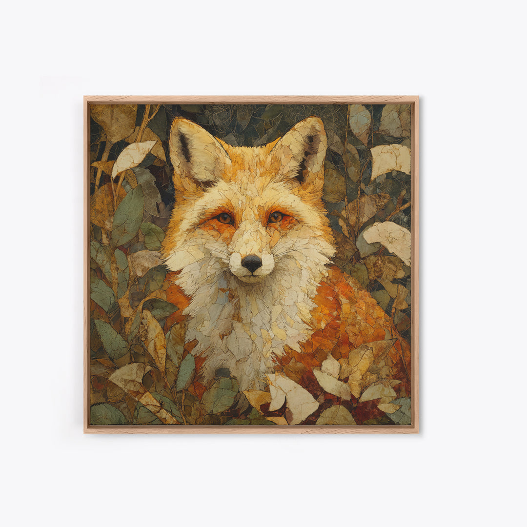 Fox in Autumn Forest Leaves Canvas Print, Wildlife Art, Textured Painting, Living Room Decor, Oil Painting, Wild, Original Art, WIL-1x1-81