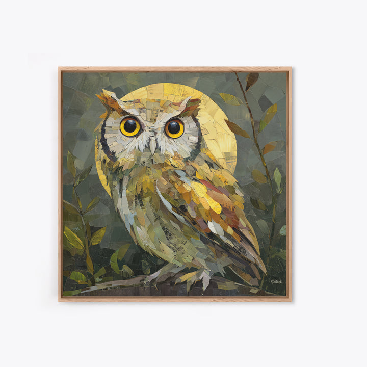 Owl Perched in Moonlit Woodland Framed Canvas Print, Wildlife Art, Nature Wall Art, Living Room Decor, Abstract Art, Wild, WIL-1x1-84