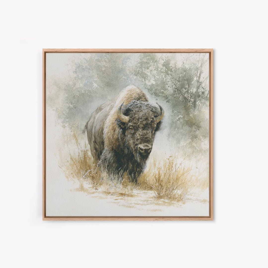 Bison on Wide Western Prairie Canvas Print, Wildlife Art, Boho Decor, Living Room Decor, Fine Art, Wild, Wall Hangings, WIL-1x1-85