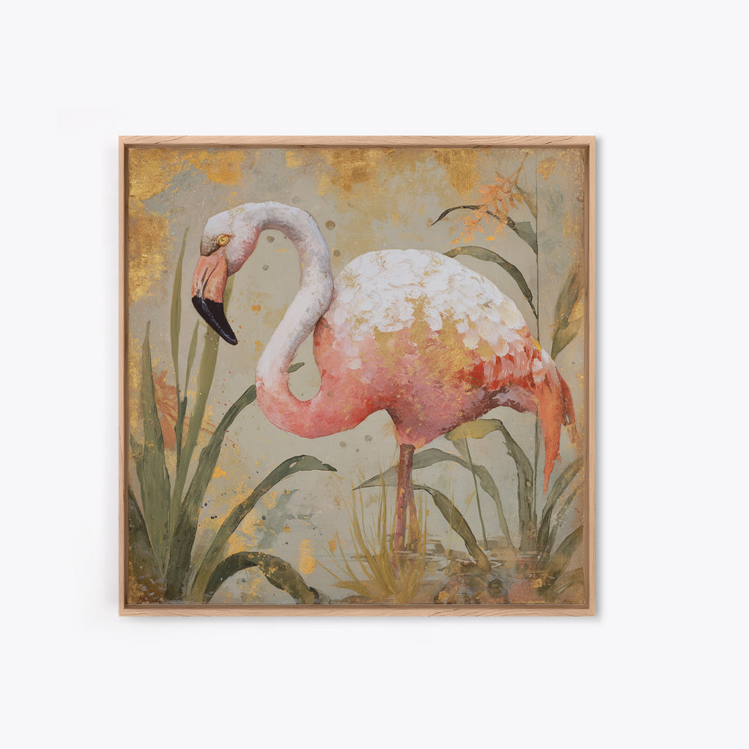 Flamingos in Pink Shallow Water Canvas Print, Wildlife Art, Unique Home Decor, Living Room Decor, Fine Art, Wild, WIL-1x1-94