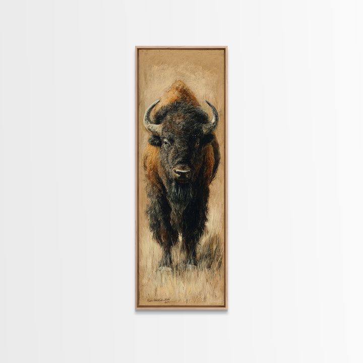 Bison on Wide Western Prairie Canvas Print, Wildlife Art, Canvas Painting, Living Room Decor, Watercolor Art, Wild, WIL-1x3-1