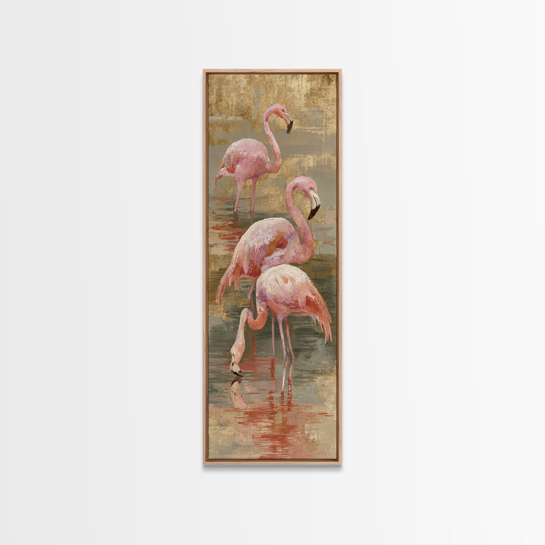 Flamingos in Pink Shallow Water Canvas Print, Wildlife Art, Modern Art, Living Room Decor, Fine Art, Wild, Neutral Decor, WIL-1x3-10