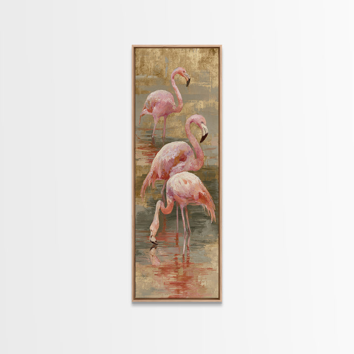 Flamingos in Pink Shallow Water Canvas Print, Wildlife Art, Modern Art, Living Room Decor, Fine Art, Wild, Neutral Decor, WIL-1x3-10