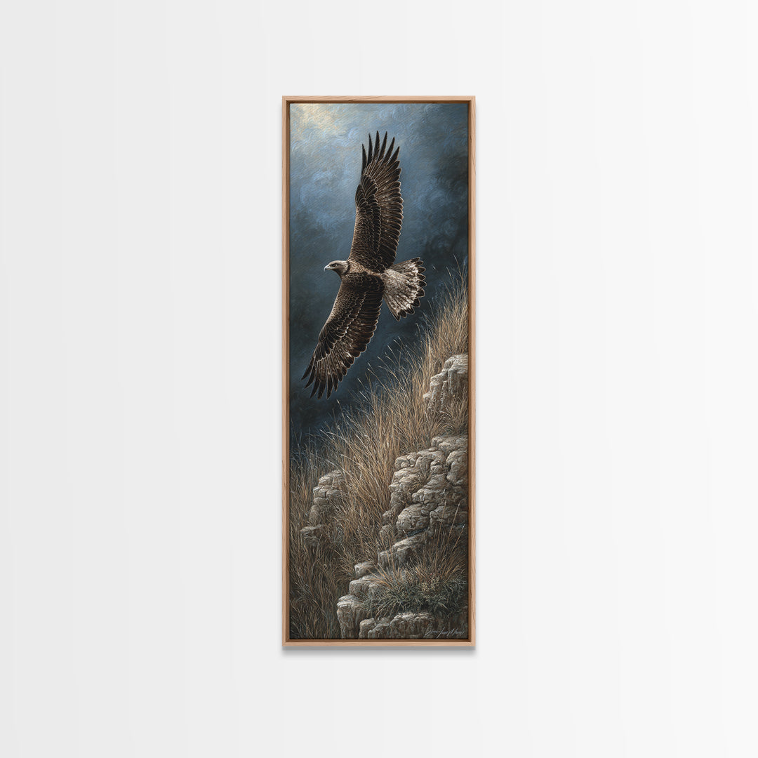 Eagle Soaring Above Rocky Cliffs Canvas Print, Wildlife Art, Rustic Home Decor, Living Room Decor, Fine Art, Wild, WIL-1x3-18