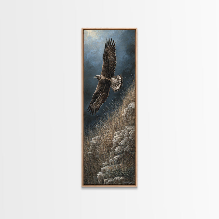 Eagle Soaring Above Rocky Cliffs Canvas Print, Wildlife Art, Rustic Home Decor, Living Room Decor, Fine Art, Wild, WIL-1x3-18