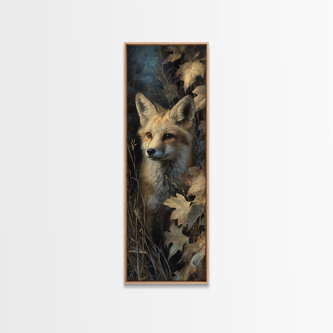 Fox in Autumn Forest Leaves Canvas Print, Wildlife Art, Gallery Decor, Living Room Decor, Fine Art, Wild, Contemporary Art, WIL-1x3-21