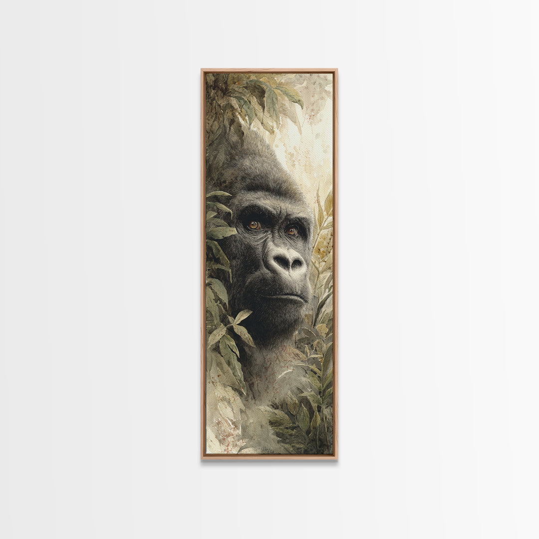 Gorilla Portrait with Powerful Gaze Framed Canvas Print, Wildlife Art, Modern Decor, Living Room Decor, Fine Art, Wild, WIL-1x3-29