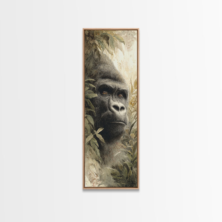 Gorilla Portrait with Powerful Gaze Framed Canvas Print, Wildlife Art, Modern Decor, Living Room Decor, Fine Art, Wild, WIL-1x3-29