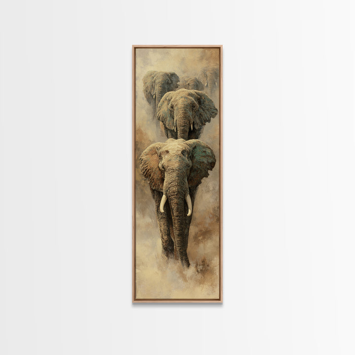 Elephant Herd Walking Through Dusty Sunset Canvas Print, Wildlife Art, Nature Wall Art, Living Room Decor, Fine Art, Wild, WIL-1x3-38
