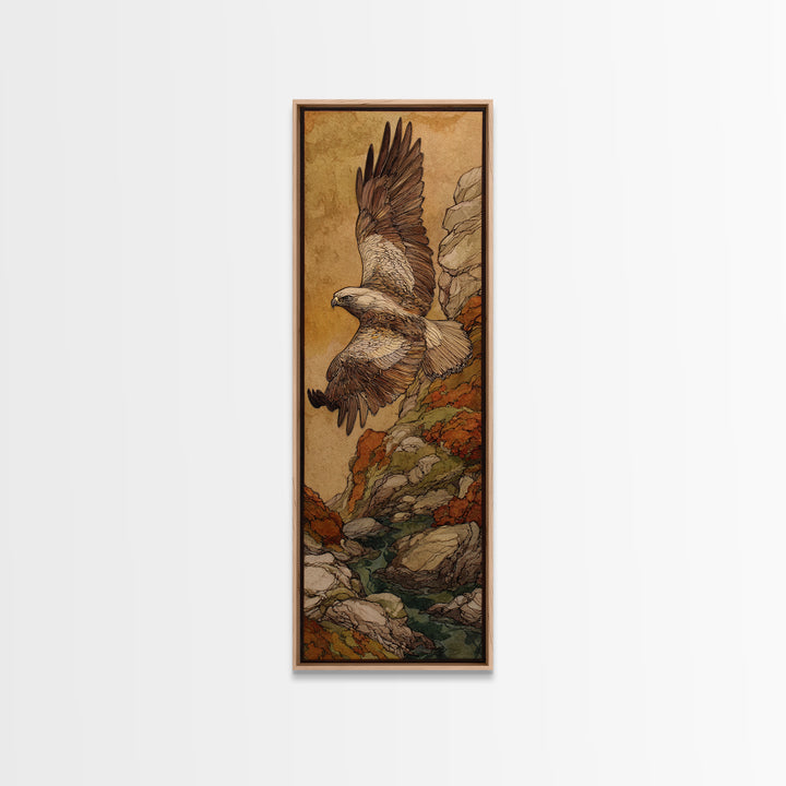 Eagle Soaring Above Rocky Cliffs Canvas Print, Wildlife Art, Rustic Home Decor, Living Room Decor, Fine Art, Wild, WIL-1x3-42